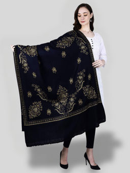 SWI STYLISH - Women's Black Hand Embroidered Pure Wool Shawl
