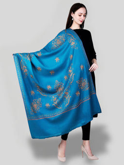 SWI STYLISH - Women's Turquoise Hand Embroidered Pure Wool Shawl