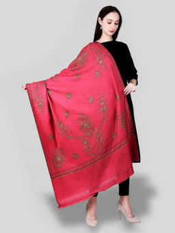 SWI STYLISH - Women's Pink Hand Embroidered Pure Wool Shawl