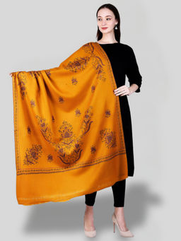 SWI STYLISH - Women's Mustard Hand Embroidered Pure Wool Shawl