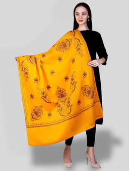 SWI STYLISH - Women's Yellow Hand Embroidered Pure Wool Shawl