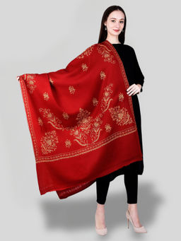 SWI STYLISH - Women's Maroon Hand Embroidered Pure Wool Shawl