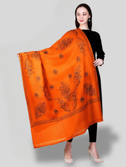 SWI STYLISH - Women's Orange Hand Embroidered Pure Wool Shawl