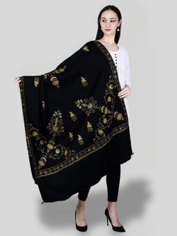 SWI STYLISH - Women's Black Hand Embroidered Pure Wool Shawl