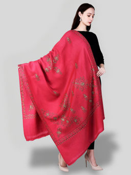 SWI STYLISH - Women's Pink Hand Embroidered Pure Wool Shawl