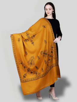 SWI STYLISH - Women's Mustard Hand Embroidered Pure Wool Shawl