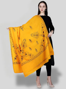 SWI STYLISH - Women's Yellow Hand Embroidered Pure Wool Shawl