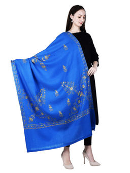 SWI STYLISH - Women's Royal Blue Hand Embroidered Pure Wool Shawl