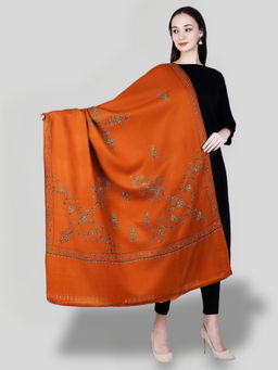 SWI STYLISH - Women's Orange Hand Embroidered Pure Wool Shawl