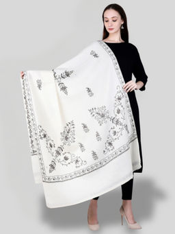 SWI STYLISH - Women's White Hand Embroidered Pure Wool Shawl