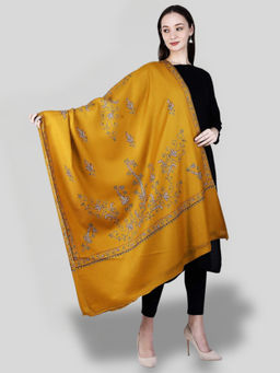 SWI STYLISH - Women's Mustard Hand Embroidered Pure Wool Shawl