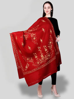 SWI STYLISH - Women's Maroon Hand Embroidered Pure Wool Shawl