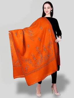 SWI STYLISH - Women's Orange Hand Embroidered Pure Wool Shawl