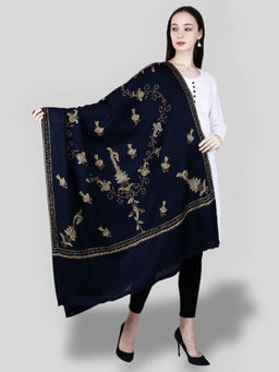 SWI STYLISH - Women's Black Hand Embroidered Pure Wool Shawl