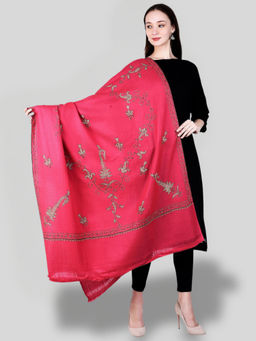 SWI STYLISH - Women's Pink Hand Embroidered Pure Wool Shawl