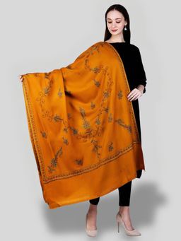 SWI STYLISH - Women's Mustard Hand Embroidered Pure Wool Shawl