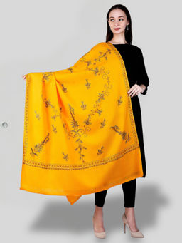 SWI STYLISH - Women's Yellow Hand Embroidered Pure Wool Shawl