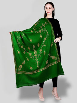 SWI STYLISH - Women's Green Hand Embroidered Pure Wool Shawl