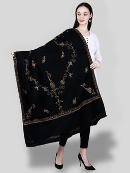 SWI STYLISH - Women's Navy Blue Hand Embroidered Pure Wool Shawl