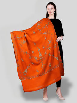 SWI STYLISH - Women's Orange Hand Embroidered Pure Wool Shawl