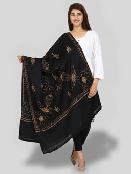 SWI STYLISH - Women's Black Hand Embroidered Pure Wool Shawl