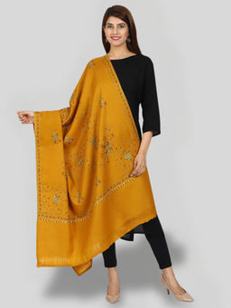 SWI STYLISH - Women's Mustard Hand Embroidered Pure Wool Shawl