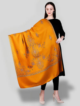 SWI STYLISH - Women's Mustard Hand Embroidered Pure Wool Shawl