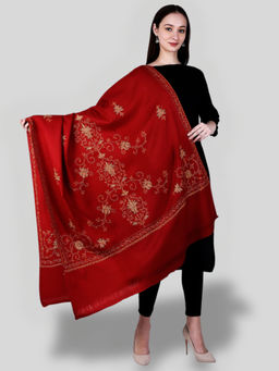 SWI STYLISH - Women's Maroon Hand Embroidered Pure Wool Shawl