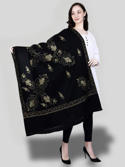 SWI STYLISH - Women's Black Hand Embroidered Pure Wool Shawl