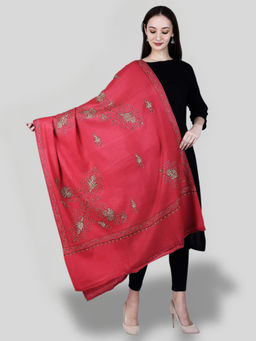 SWI STYLISH - Women's Pink Hand Embroidered Pure Wool Shawl