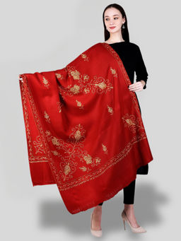 SWI STYLISH - Women's Maroon Hand Embroidered Pure Wool Shawl