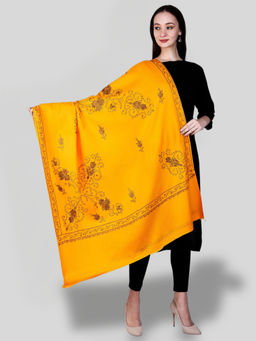SWI STYLISH - Women's Yellow Hand Embroidered Pure Wool Shawl