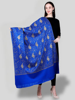 SWI STYLISH - Women's Turquoise Hand Embroidered Pure Wool Shawl