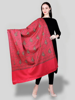 SWI STYLISH - Women's Pink Hand Embroidered Pure Wool Shawl