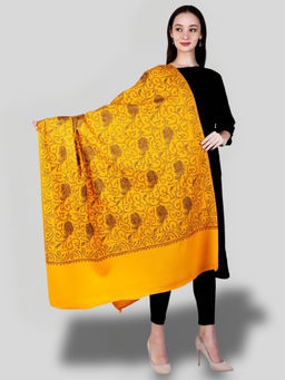 SWI STYLISH - Women's Yellow Hand Embroidered Pure Wool Shawl