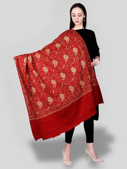 SWI STYLISH - Women's Maroon Hand Embroidered Pure Wool Shawl