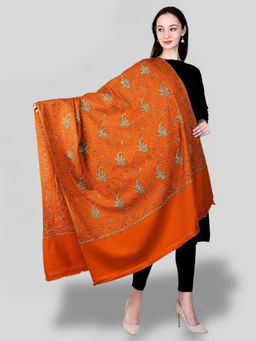 SWI STYLISH - Women's Orange Hand Embroidered Pure Wool Shawl