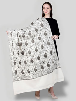SWI STYLISH - Women's White Hand Embroidered Pure Wool Shawl