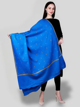 SWI STYLISH - Women's Turquoise Hand Embroidered Pure Wool Shawl