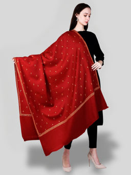 SWI STYLISH - Women's Maroon Hand Embroidered Pure Wool Shawl