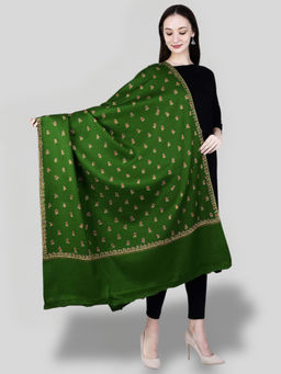 SWI STYLISH - Women's Green Hand Embroidered Pure Wool Shawl