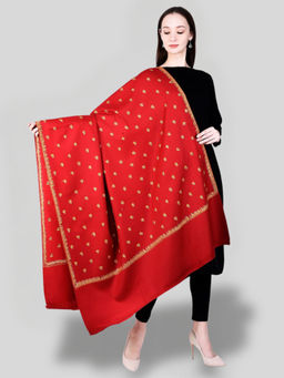 SWI STYLISH - Women's Red Hand Embroidered Pure Wool Shawl