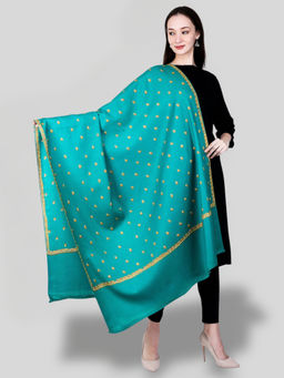 SWI STYLISH - Women's Sea Green Hand Embroidered Pure Wool Shawl