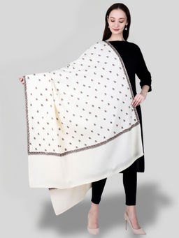 SWI STYLISH - Women's White Hand Embroidered Pure Wool Shawl