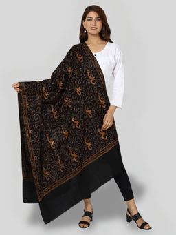 SWI STYLISH - Women's Black Hand Embroidered Pure Wool Shawl