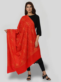 SWI STYLISH - Women's Red Hand Embroidered Pure Wool Shawl