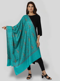 SWI STYLISH - Women's Sea Green Hand Embroidered Pure Wool Shawl