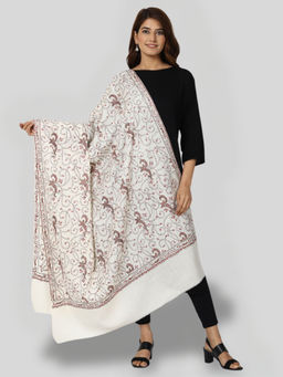 SWI STYLISH - Women's White Hand Embroidered Pure Wool Shawl