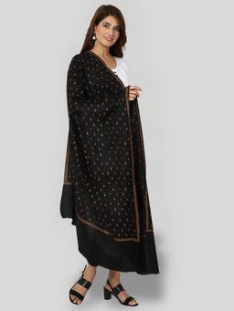 SWI STYLISH - Women's Black Hand Embroidered Pure Wool Shawl