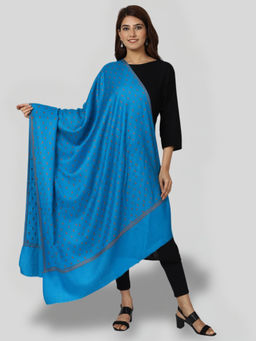 SWI STYLISH - Women's Turquoise Hand Embroidered Pure Wool Shawl